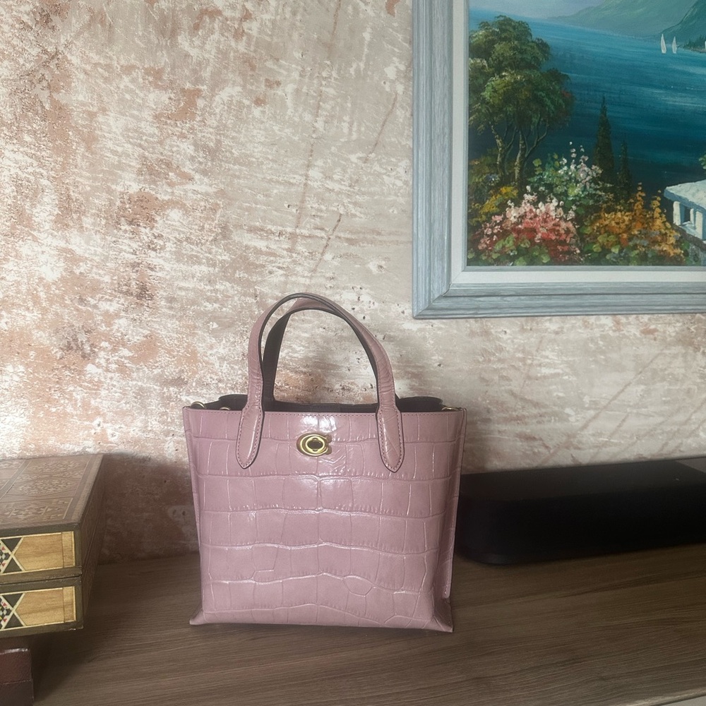 Coach Willow Pink Croc-Embossed Leather Tote